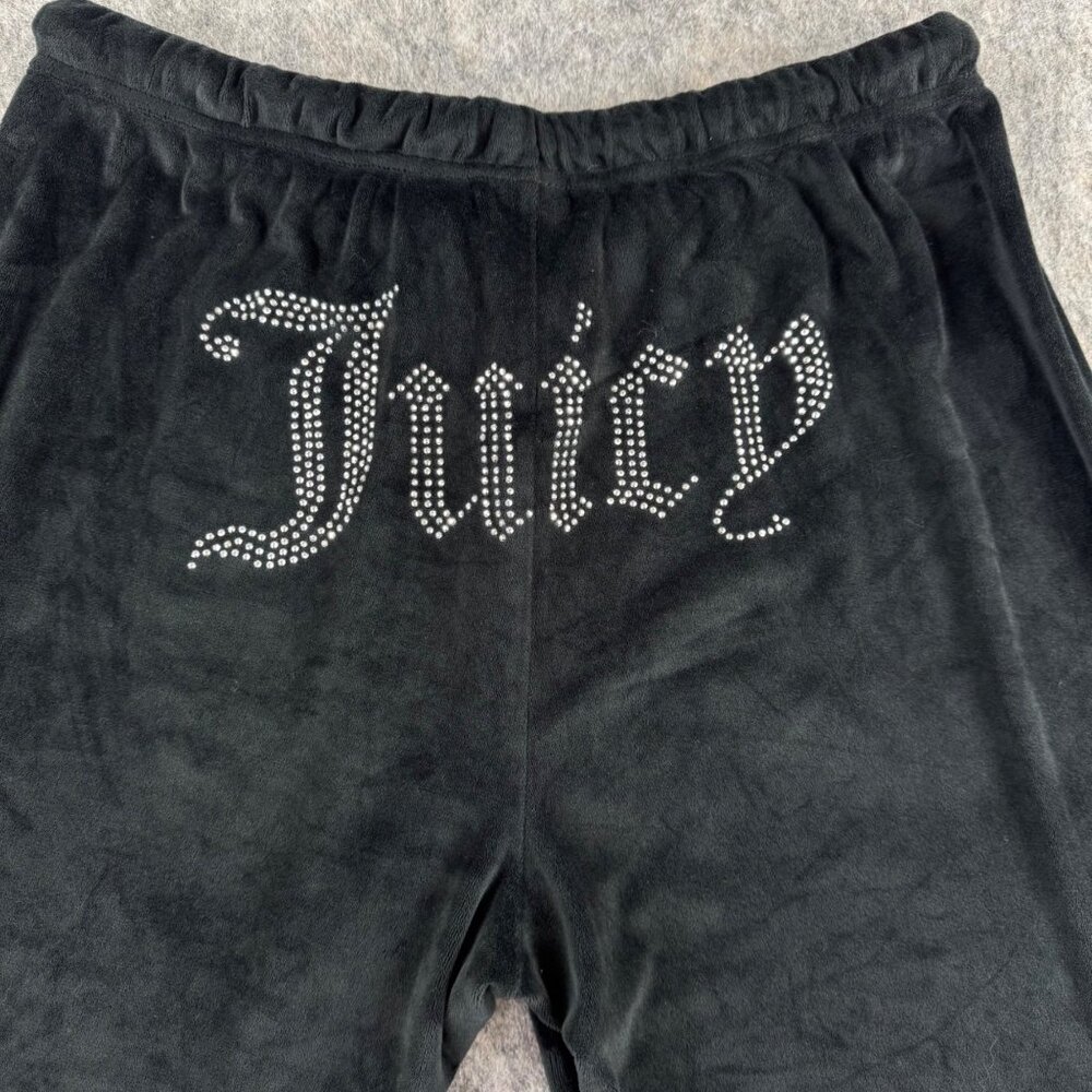 Juicy Couture Sleepwear Joggers Black Velour Bling Sz L - Picture 3 of 9